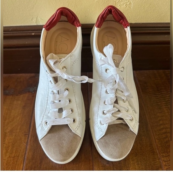 AGL SADE RED White Leather Low Top Tennis Sneaker, Red/Beige,Size 39.5/9.5, NWOB - Picture 7 of 16